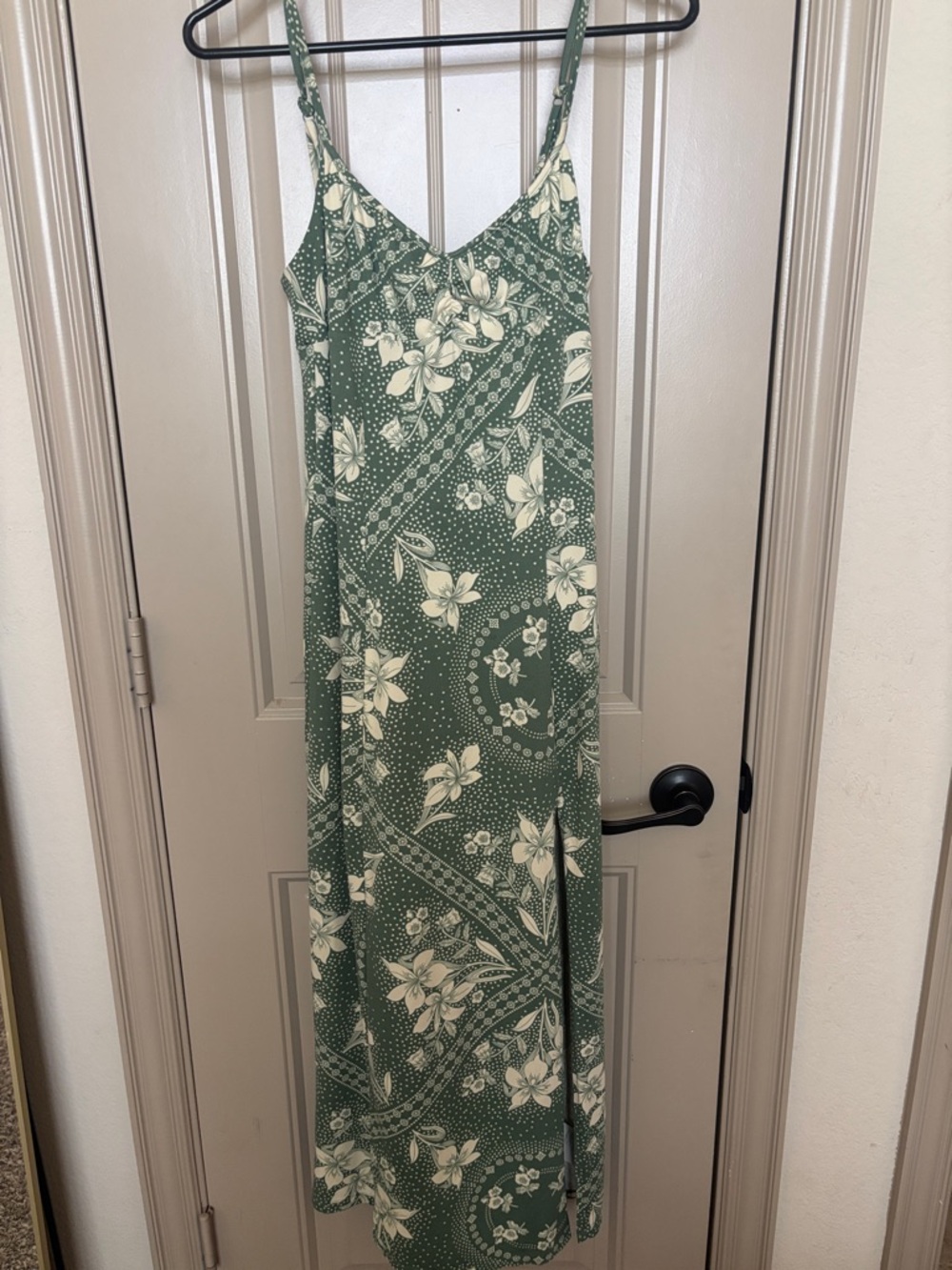 Urban Outfitters Arna Floral Midi Slip Dress Sage Green Tie Back Slit Size M - Picture 3 of 8